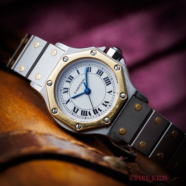 カルティエ 1980年代製 サントス オクタゴン コンビ SMサイズ Ref.0907 自動巻き ノンクラック ファセットカボション
