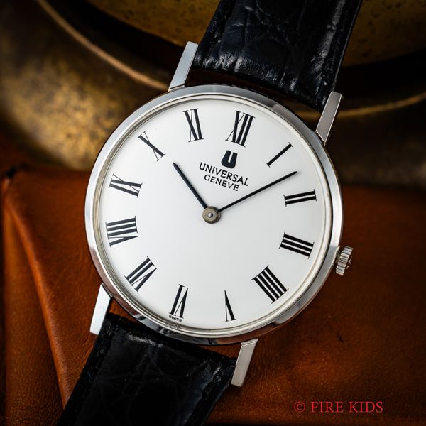 ユニバーサル・ジュネーブ UNIVERSAL GENEVE アルテッセ 1976年販売 ホワイトローマンダイヤル Ref.842109 薄型手巻き Cal.1-42ギャラ、純正尾錠、箱